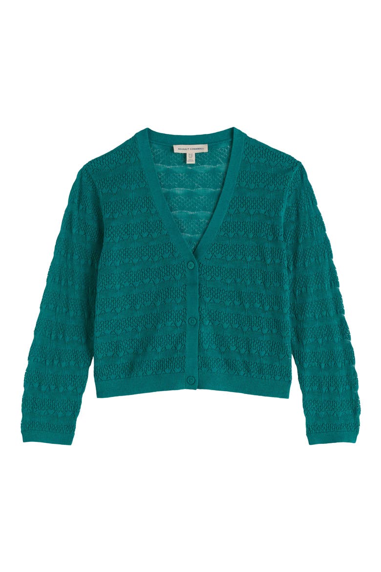 Sweet Day Pointelle Organic Cotton Cardigan, Alternate, color, KNIT MELANGE DEEP DIVE