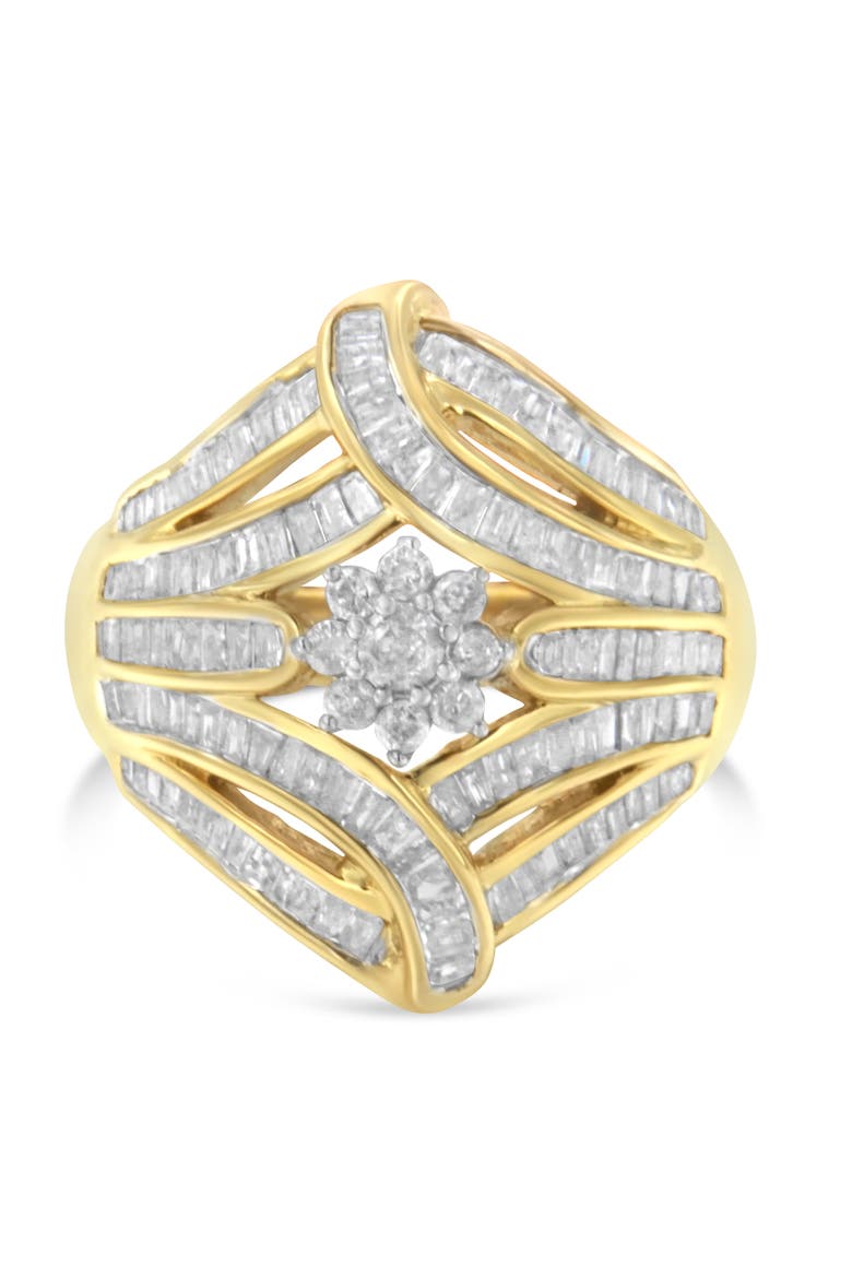 Gold Over Silver 1-1/8 Ctw Diamond 'Flower & Fern' Cocktail Ring, Alternate, color, Yellow Gold over Silver