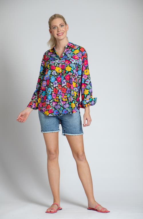 Apny Oversize Feather Print Button-up Shirt In Pink Multi