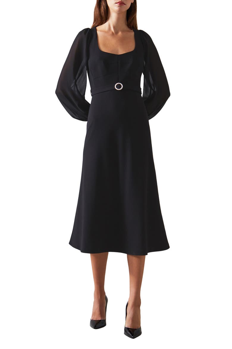 Perdy Long Sleeve Dress, Main, color, BLACK