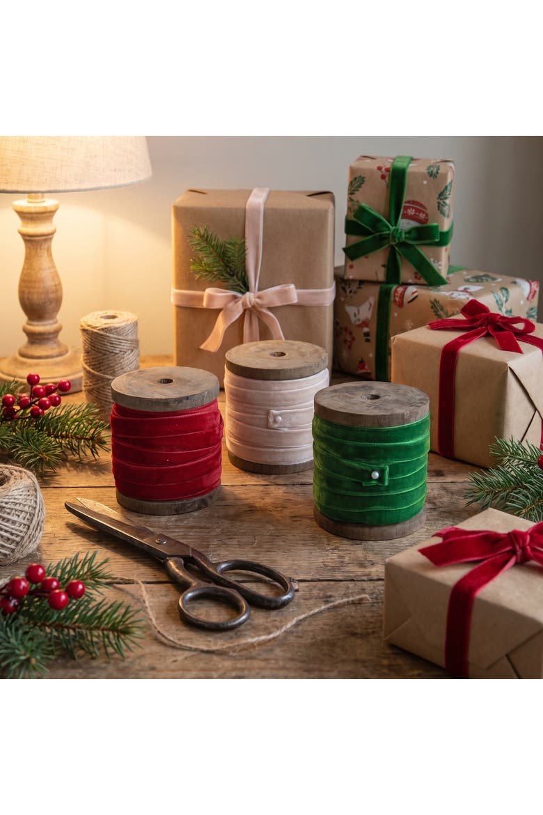 10 Yard Velvet Ribbon on Wood Spool, Set of 3 Colors, Alternate, color, Multicolor