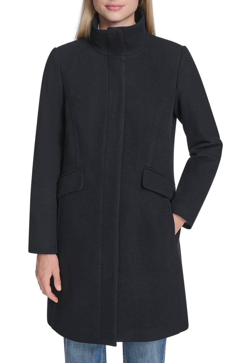 Cole Haan Longline Wool Blend Coat, Alternate, color, Black