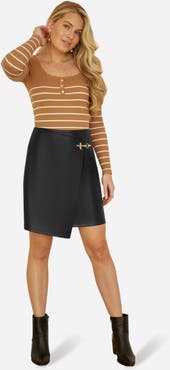 Yumi Faux Leather Wrap Mini Skirt