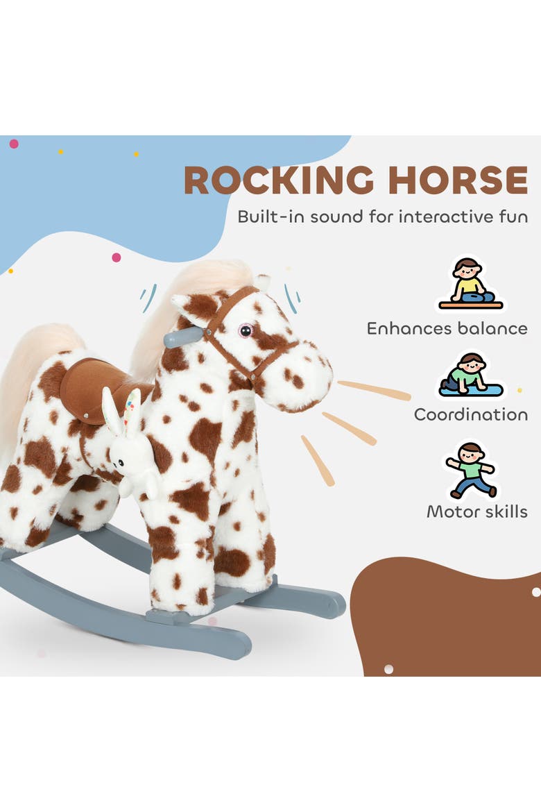Kids Rocking Horse Animal Rocker with Rabbit Toy and Realistic Sound for Toddlers Soft Filling Ride on Pony, Alternate, color, Brown