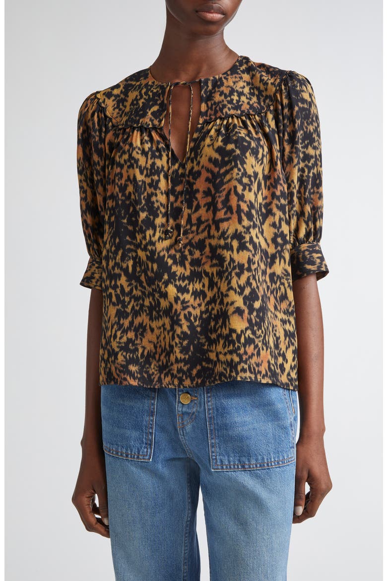 Blaire Leopard Print Short Sleeve Top, Main, color, SAVANNAH