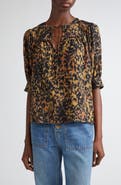 Ulla Johnson Blaire Leopard Print Short Sleeve Top