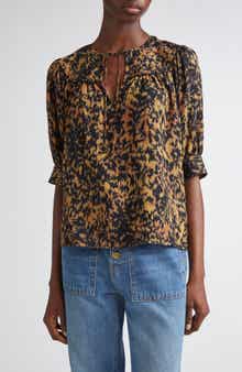 Ulla Johnson Blaire Leopard Print Short Sleeve Top