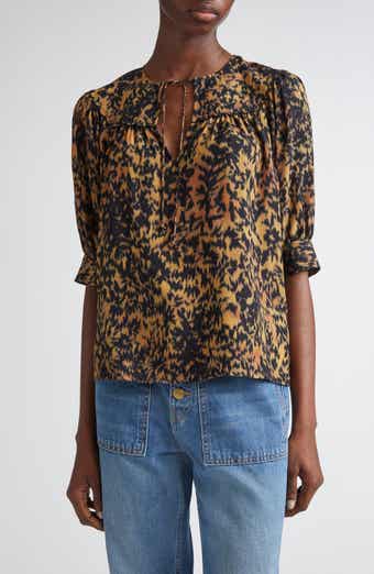 Ulla Johnson Blaire Leopard Print Short Sleeve Top