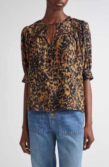 Ulla Johnson Blaire Leopard Print Short Sleeve Top