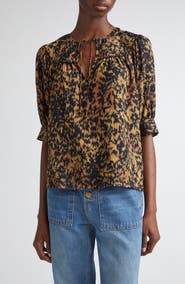 Ulla Johnson Blaire Leopard Print Short Sleeve Top