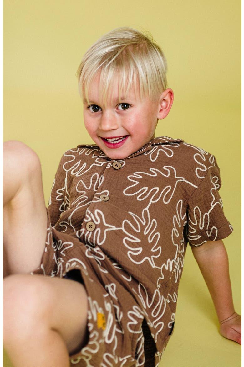 Kids' Textured Short Sleeve Shirt, Alternate, color, CHOCOLATE
