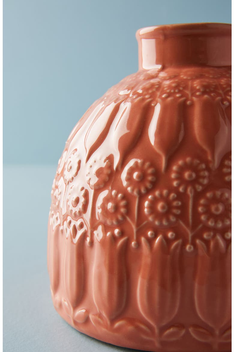 Anthropologie Embossed Floral Vase, Alternate, color, PEACH