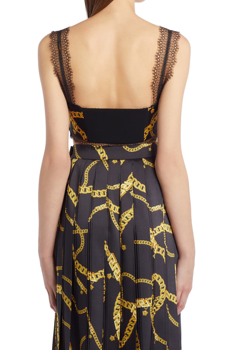 Versace Chain Print Crop Silk Bustier Top, Alternate, color,