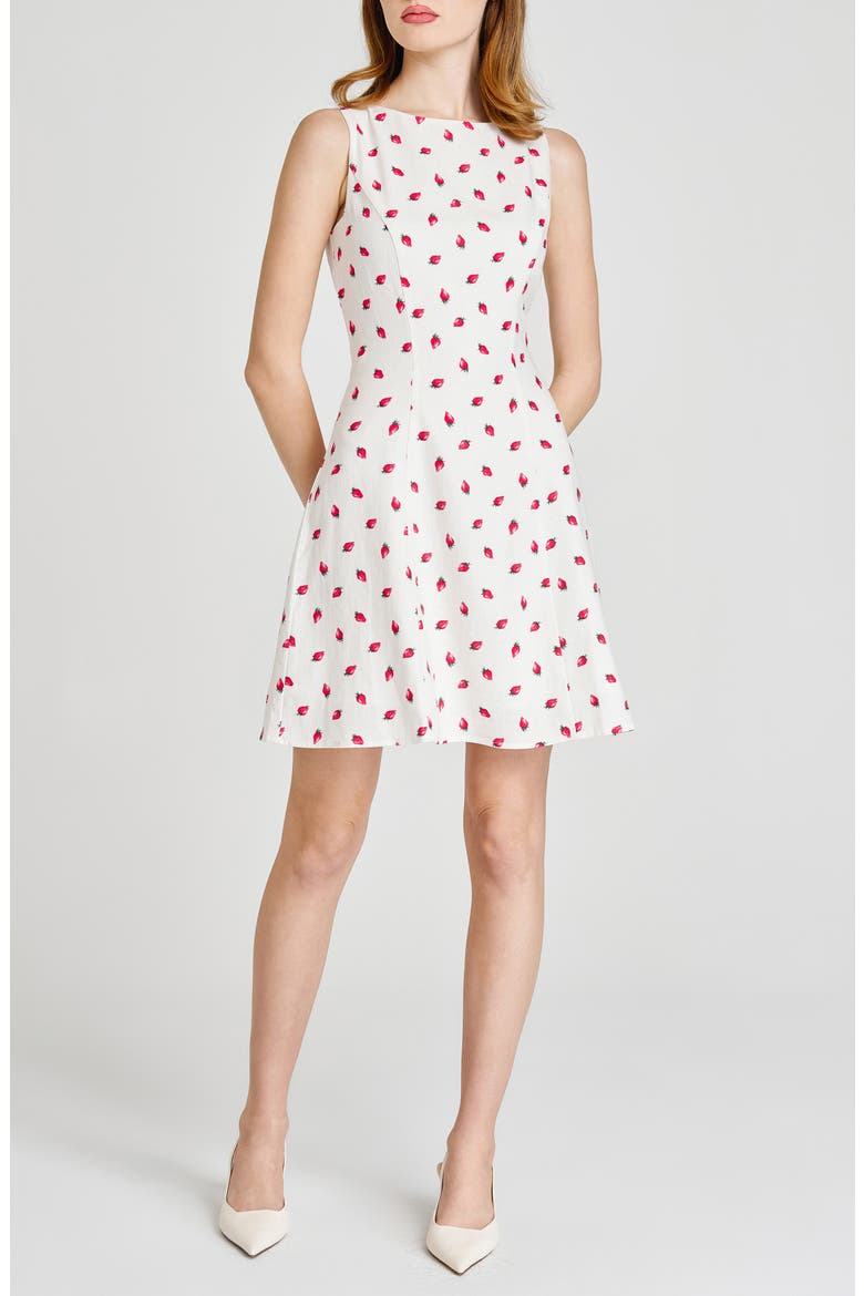 x Styled by COCO! Jayce Strawberry Print Linen Blend Dress, Main, color, IVORY STRAWBERRY