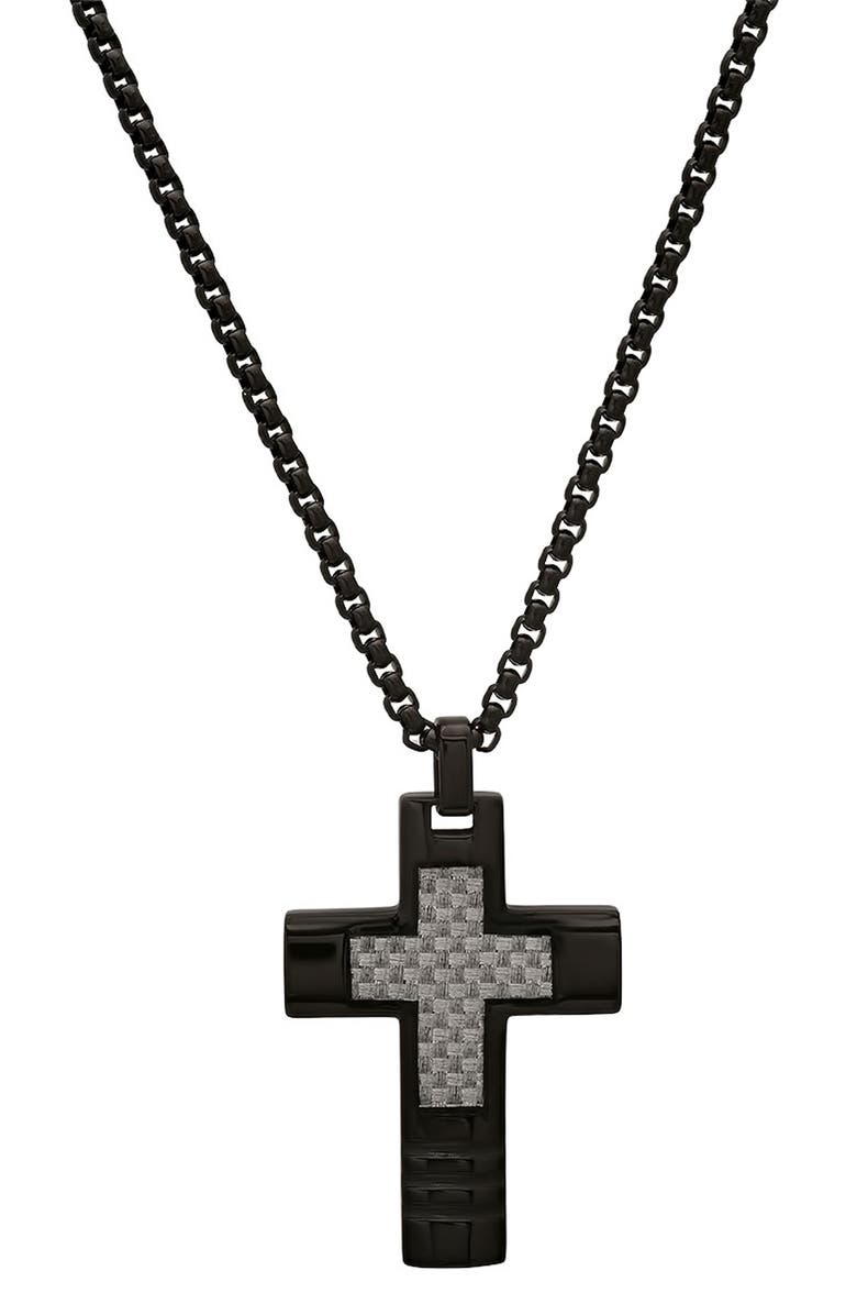 HMY JEWELRY Men's Black Cross Pendant Necklace, Main, color, Black