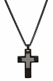 HMY JEWELRY Men's Black Cross Pendant Necklace