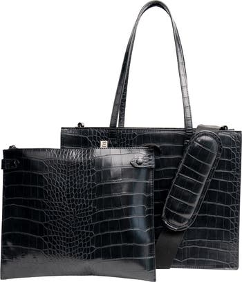 Black Croc Small Work Tote Béis Mini Work Croc Embossed Faux