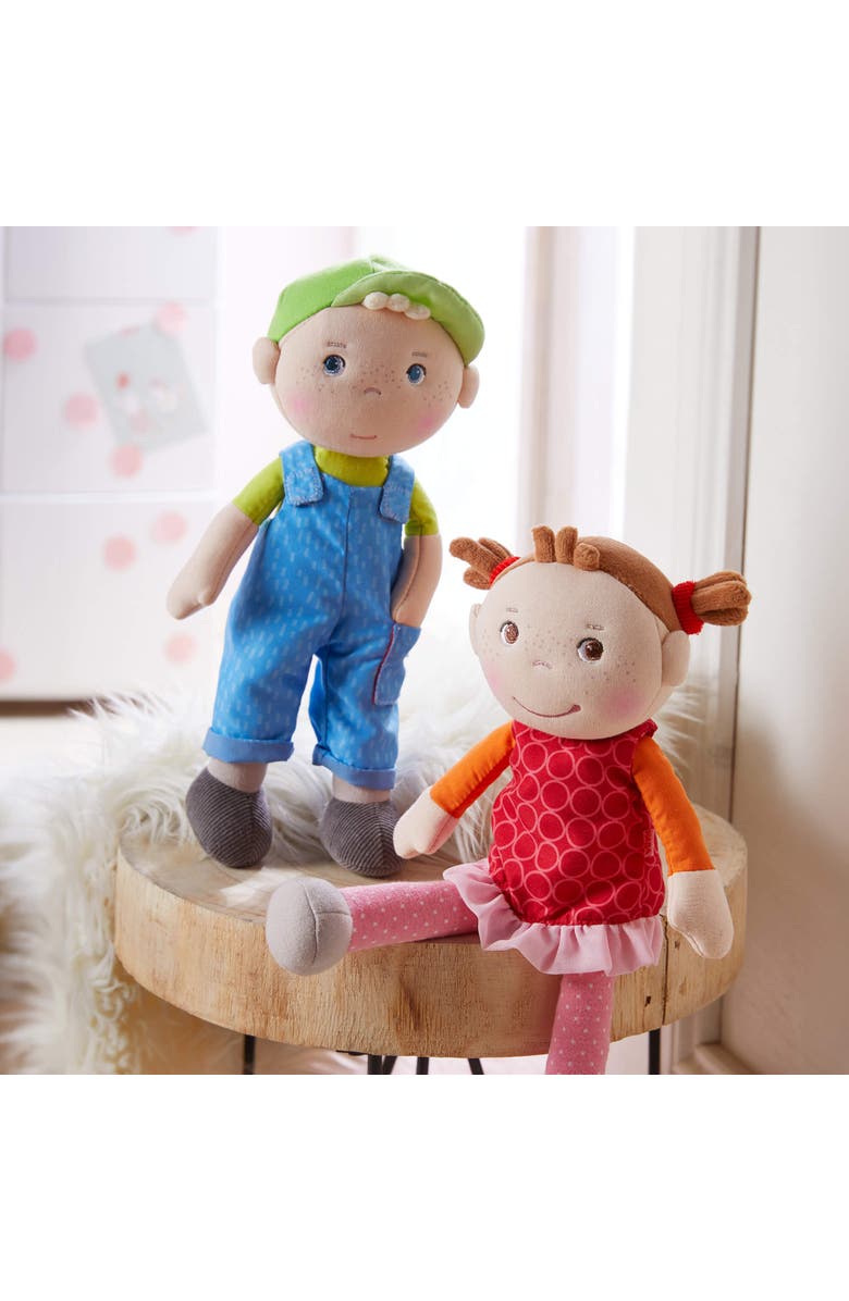 HABA Snug Up Till - 10" Soft Doll, Machine Washable Baby Boy Doll, Snuggly Toddler Plush Figure for 18 Months and Up, Alternate, color, Blue Multi