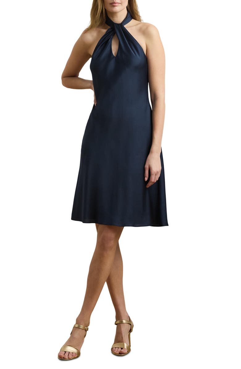 Lauren Ralph Lauren Satin Charmeuse Cocktail Dress, Main, color, Shadow Navy