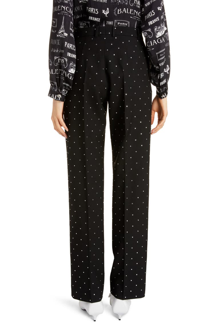 Embellished Straight Leg Wool Pants, Alternate, color, BLACK