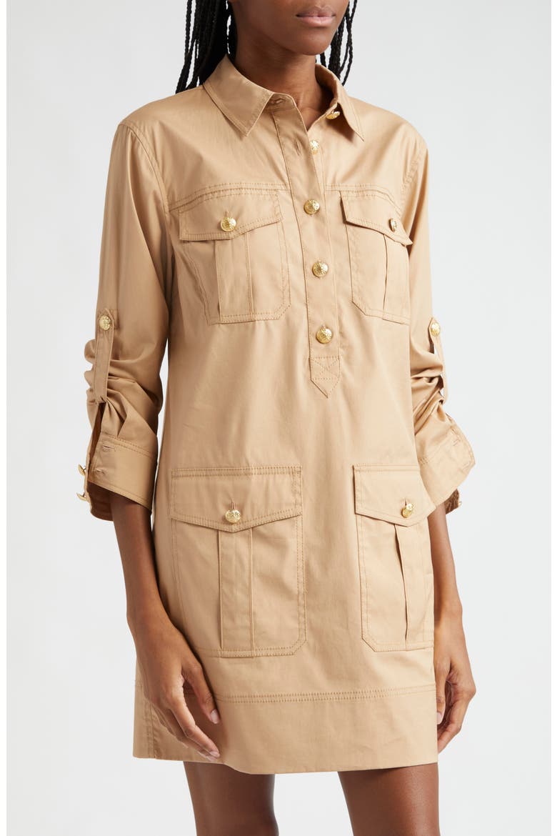 Saude Long Sleeve Stretch Cotton Dress, Alternate, color, KHAKI