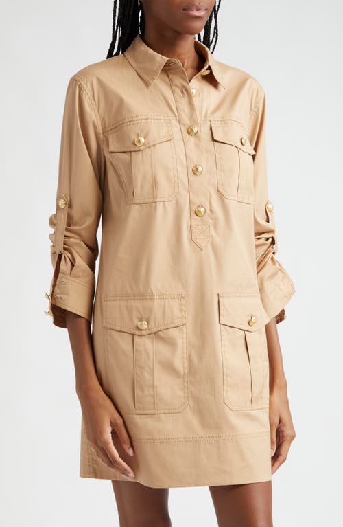 Veronica Beard Saude Long-sleeve Shirtdress In Khaki