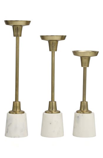 Vivian Lune Home Set Of 3 Modern Candleholders In Gold
