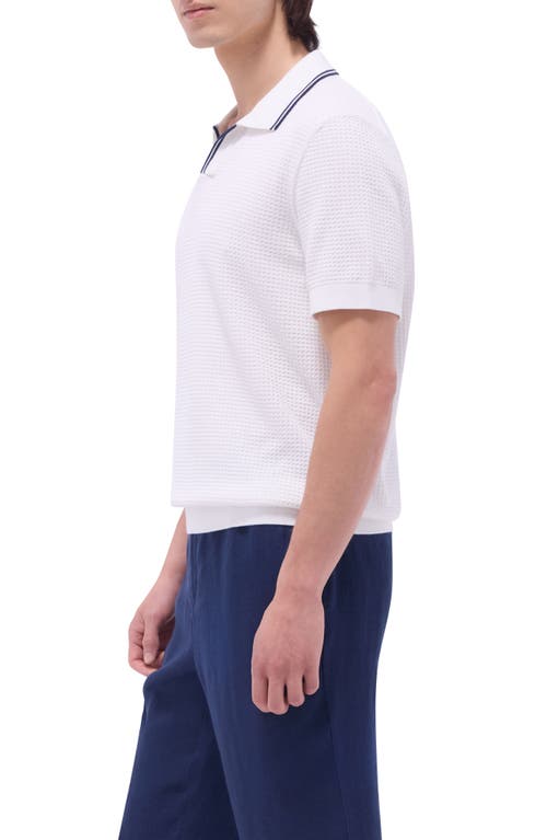 Bugatchi Tipped Johnny Collar Short Sleeve Sweater In Chalk