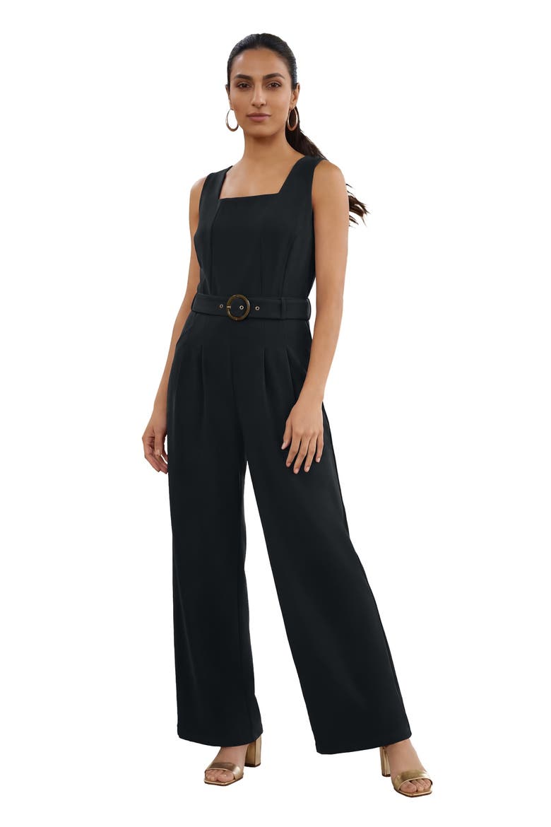 Sleeveless Wide Leg Crepe Jumpsuit, Main, color, BLACK