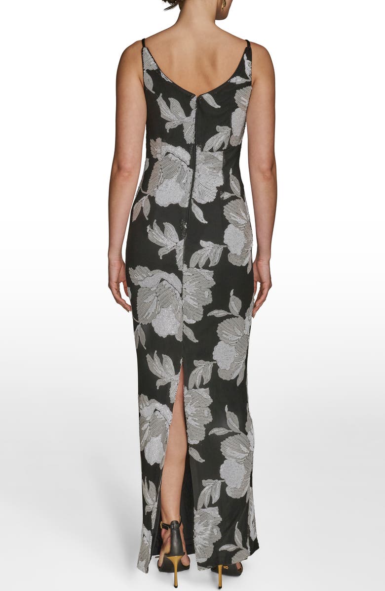 Donna Karan New York Sequin Floral Sheath Gown, Alternate, color, Black/ White