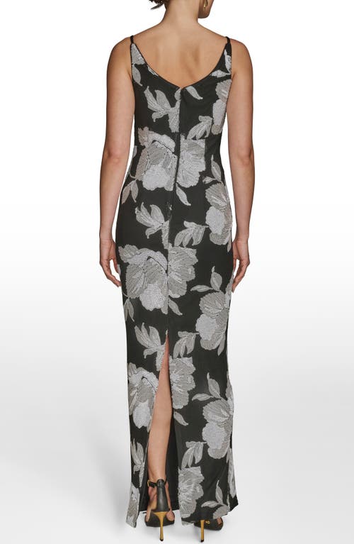 Donna Karan New York Sequin Floral Sheath Gown In Black