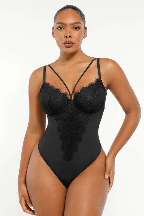 Shapellx Sheer Lace Mesh Bodysuit With Shaping