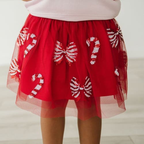 Sweet Wink Candy Cane Bows Sequin Christmas Tutu In Red
