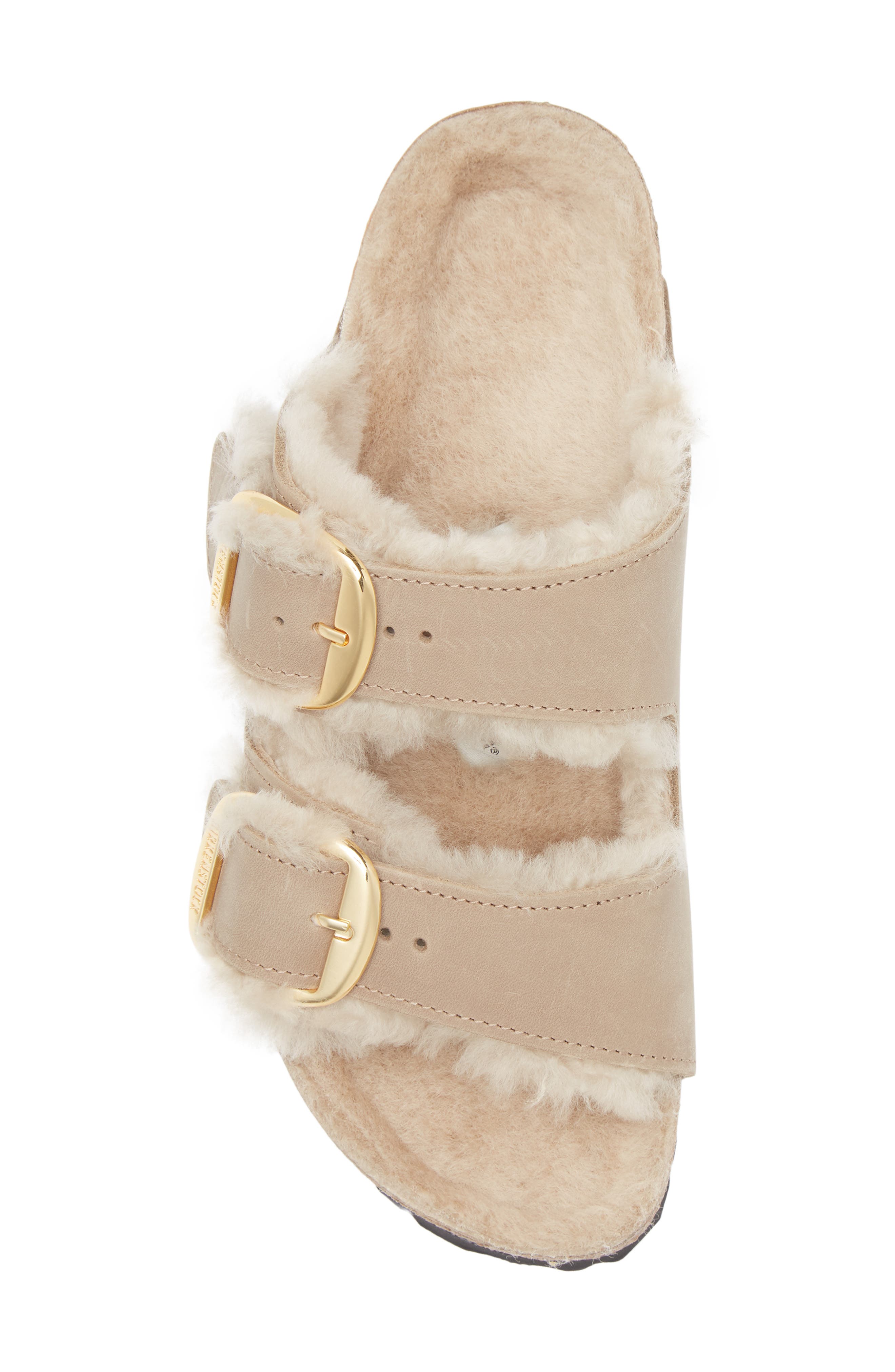 Birkenstock Arizona Big Buckle Genuine Shearling Lined Sandal, Alternate, color, Tobacco Brown