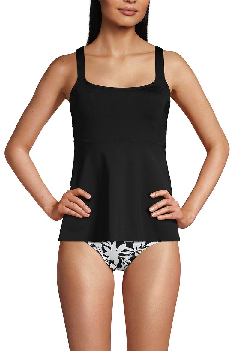 Adjustable Scoop Neck Flutter Tankini Top, Alternate, color, Black