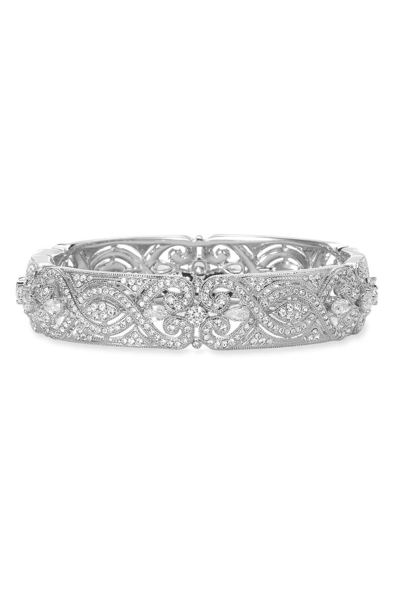 Crystal Scroll Bangle, Alternate, color, RHODIUM