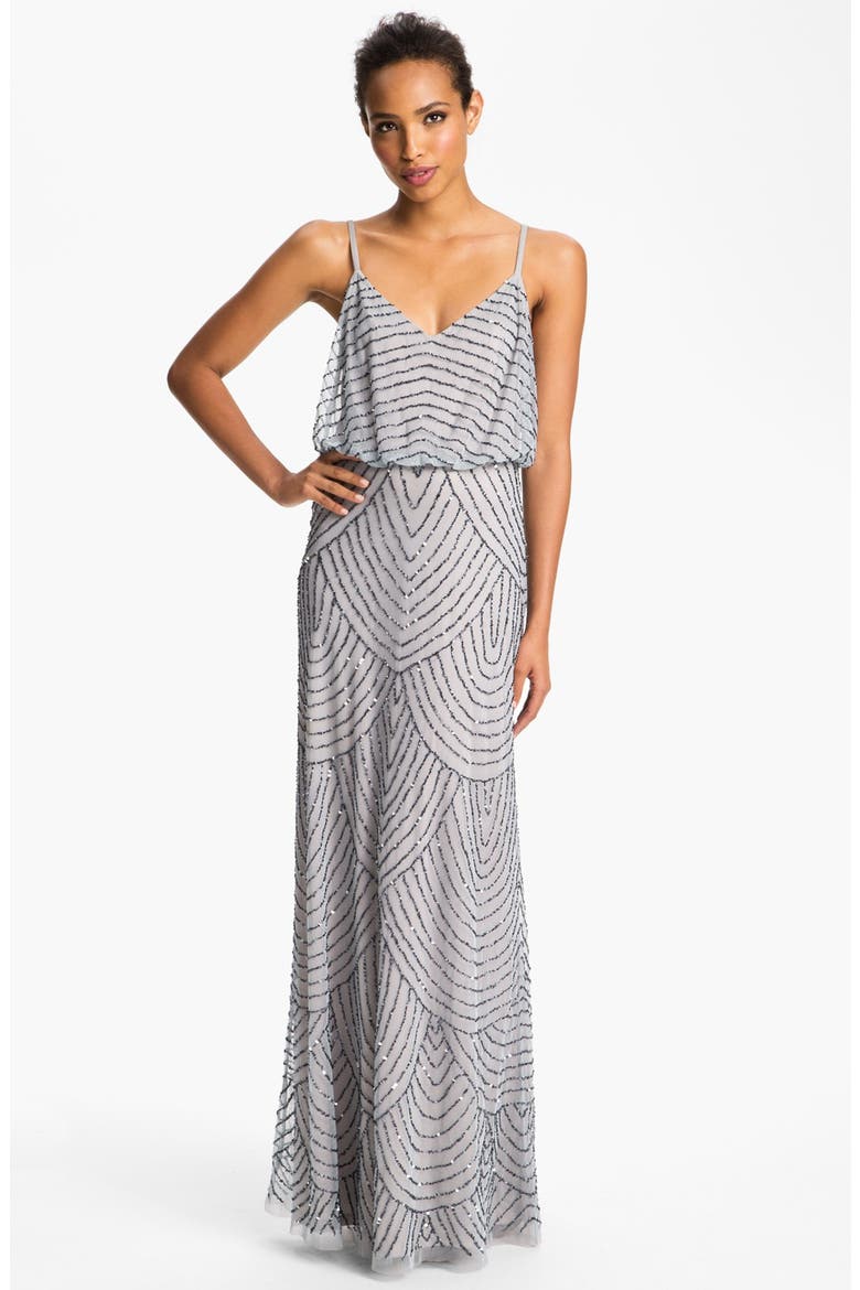 Embellished Blouson Gown, Main, color, SLATE