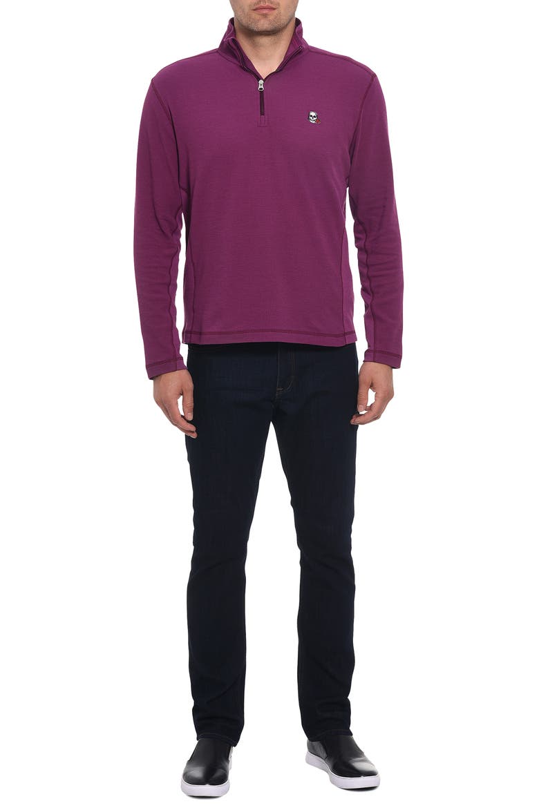 Polaris Embroidered Skull Quarter Zip Pullover, Alternate, color, BERRY