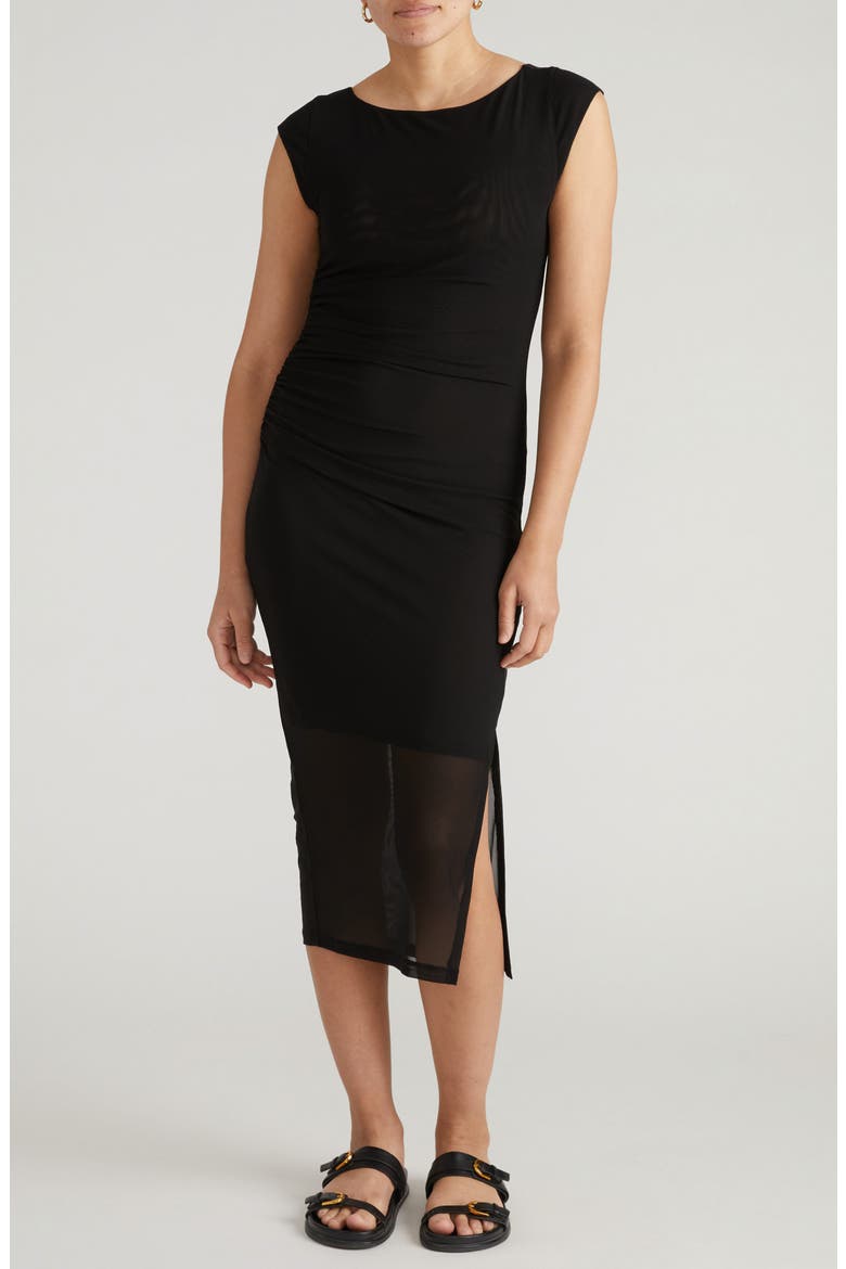 Mesh Sleeveless Midi Dress, Main, color, BLACK