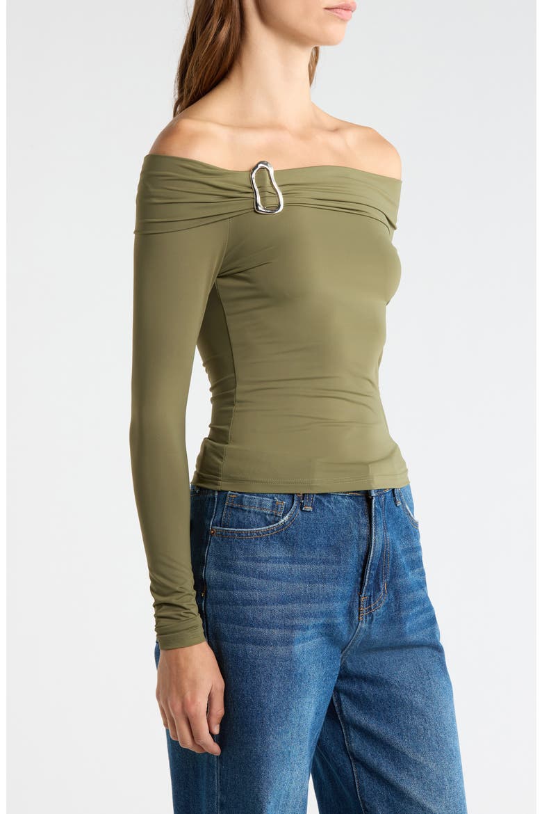Lannie Hardware Off the Shoulder Top, Alternate, color, GREEN