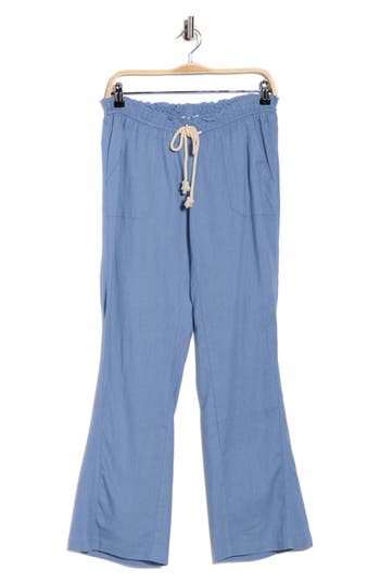 Roxy Oceanside Linen Blend Beach Pants In Blue