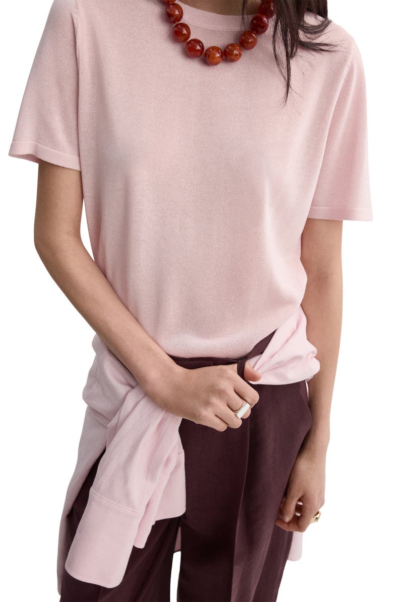 MANGO Short Sleeve Sweater, Alternate, color, Pastel Pink