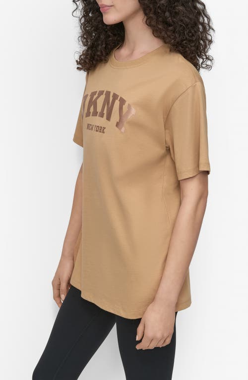 Dkny Varsity Satin Logo Oversize T-shirt In Neutral