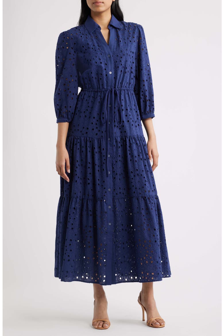 Cotton Eyelet Shirtdress, Main, color, NAVY