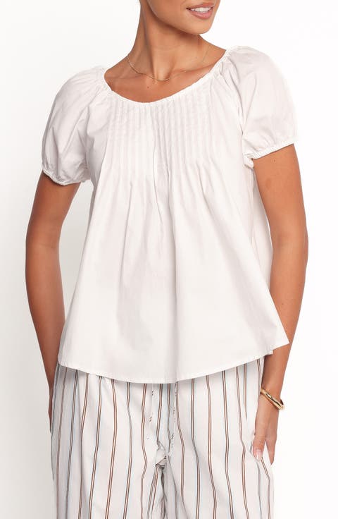 Abbott Pleated Puff Sleeve Cotton Top