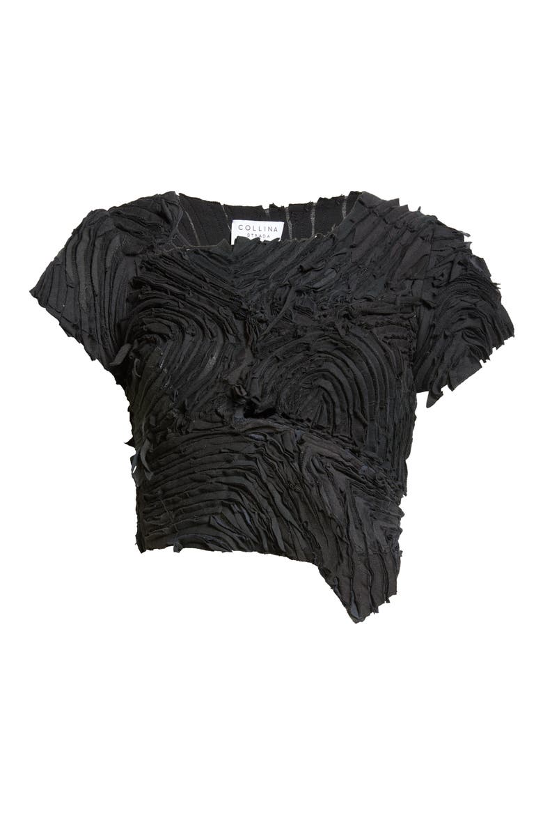 Chirp Asymmetric Crop Top, Alternate, color, BLACK