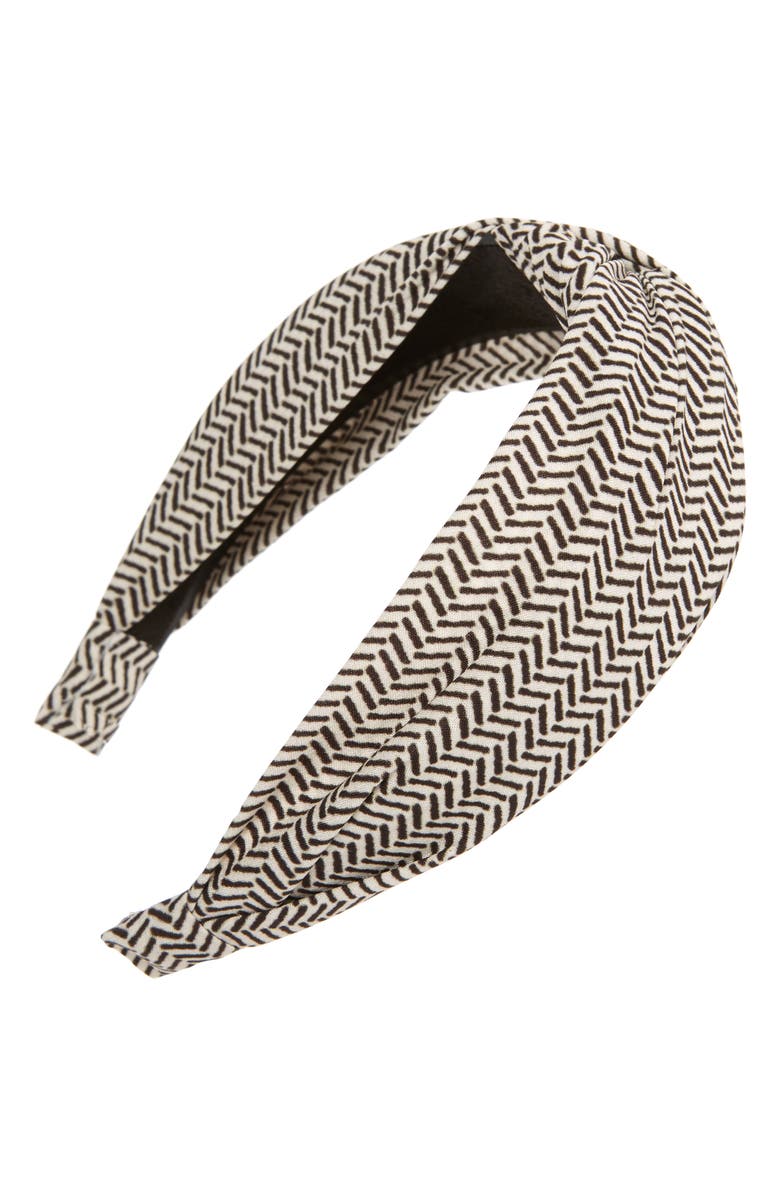 Tasha Knotted Herringbone Print Headband, Main, color, 