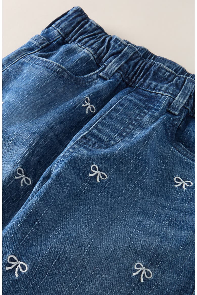 Kids' Bow Embroidered Barrel Jeans, Alternate, color, MID INDIGO WASH BOWS