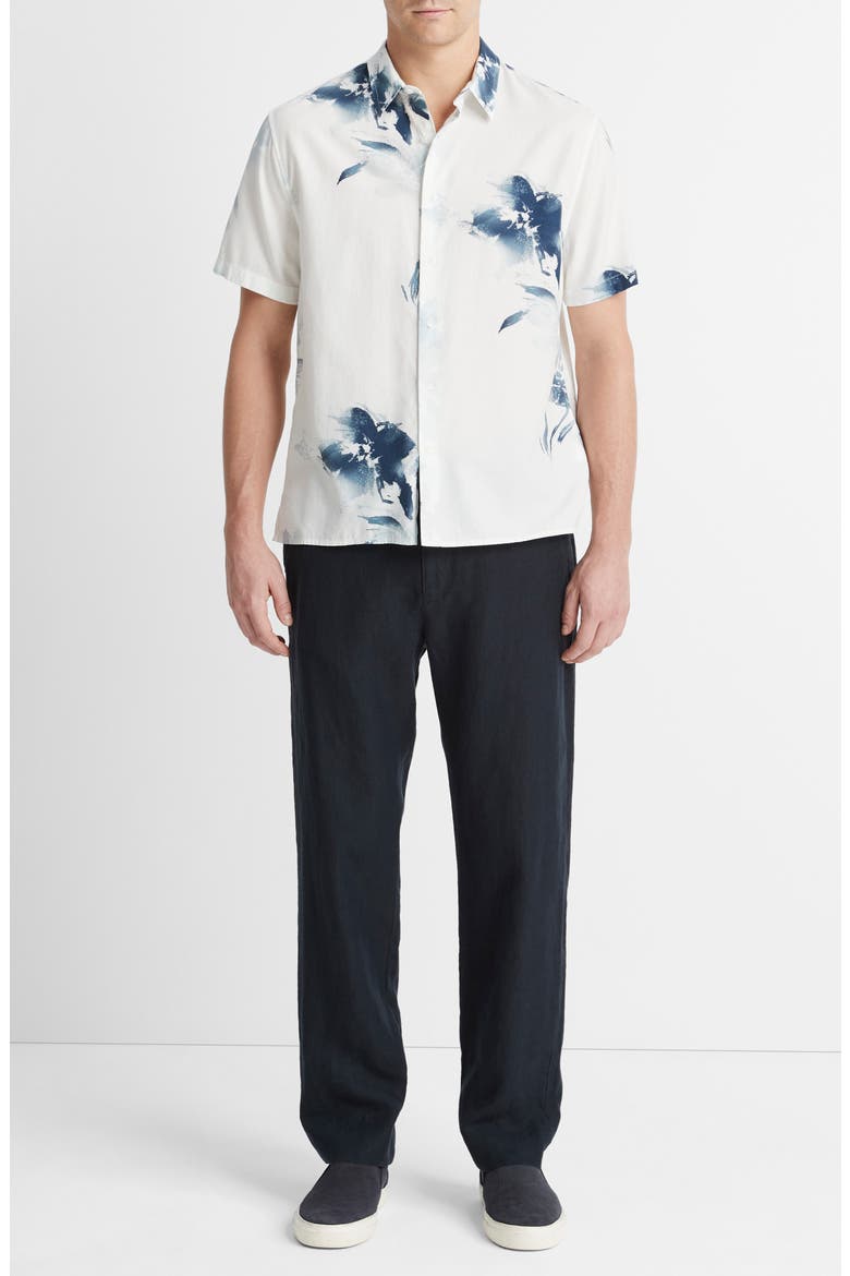 Faded Floral Print Short Sleeve Shirt, Alternate, color, OPTIC WHITE/ DEEP INDIGO