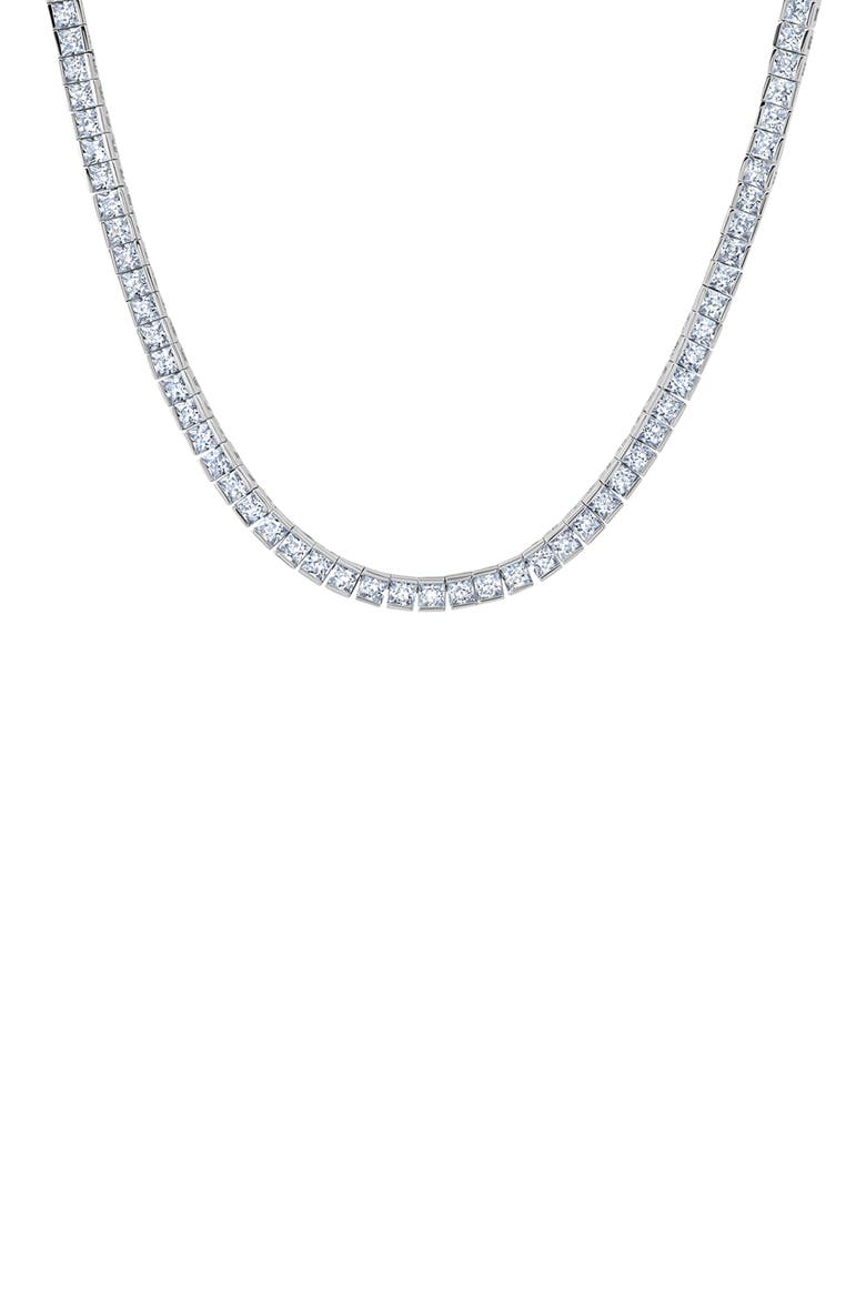 Princess Cubic Zirconia Tennis Necklace, Main, color, PLATINUM